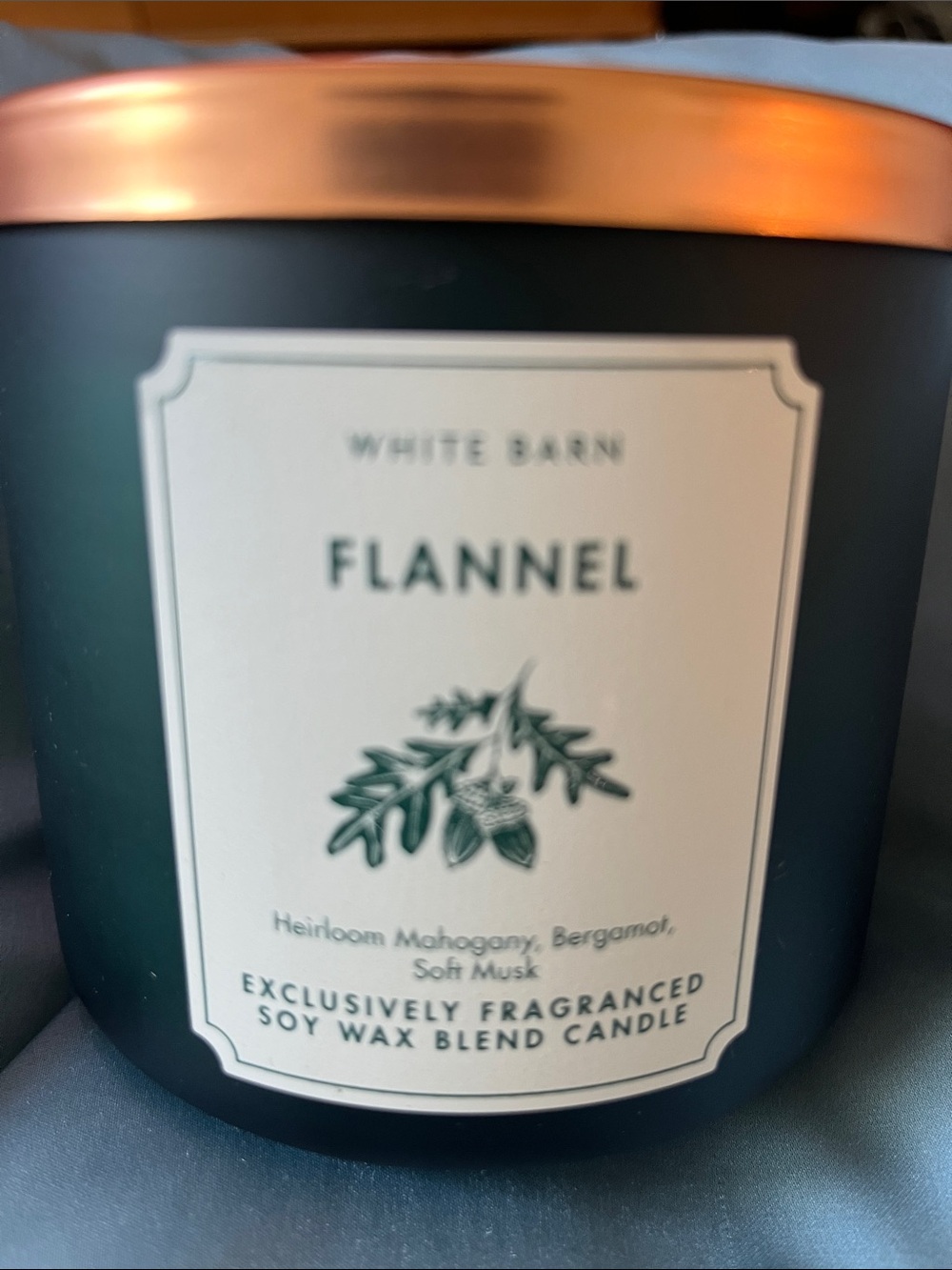 White Barn Flannel Candle - Dark Green Jar with Copper Lid